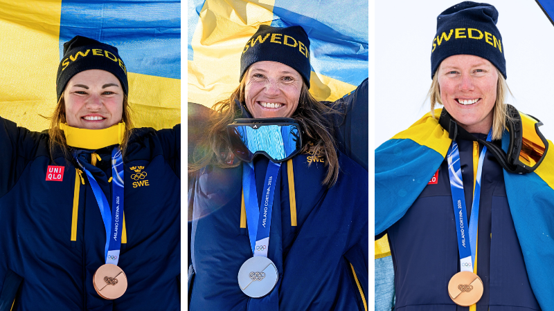 Anna Swenn Larsson, Sara Hector och Sandra Näslund bidrog till medaljskörden på den alpina sidan. Foto: Bildbyrån..