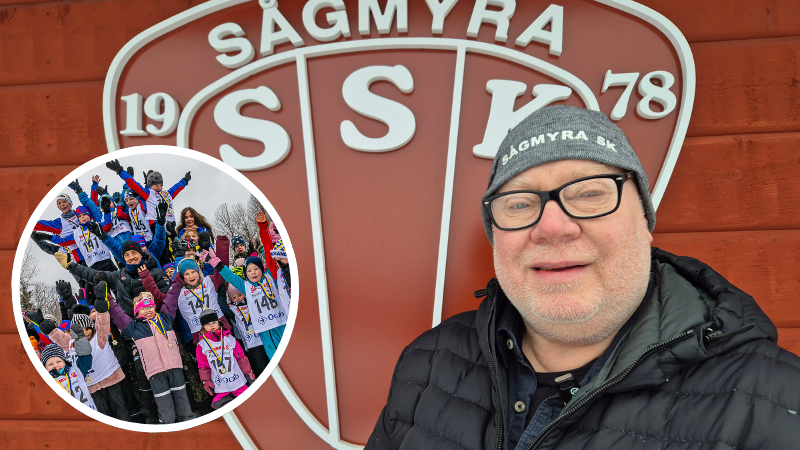 Montage med barn som jublar och porträtt på Mats Hellberg.