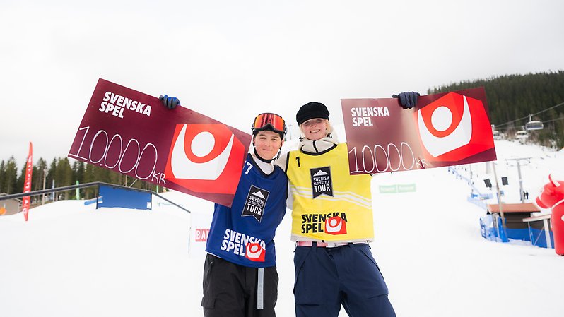 Melvin Seliberg och Luna Ekroth är svenska mästare i slopestyle och totalledare i freeski. Foto: Daniel Bernstål. 