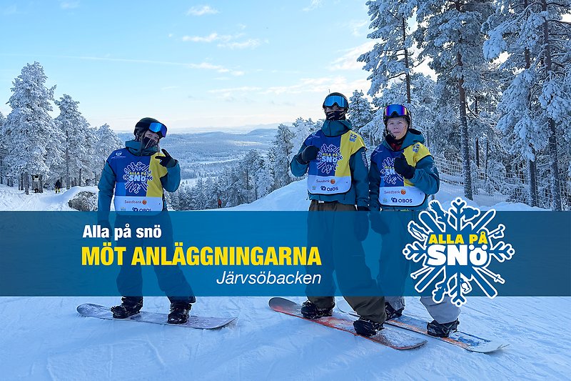 Bakgrundsbild från Järvsöbacken med banderoll och Alla på snö-logotyp